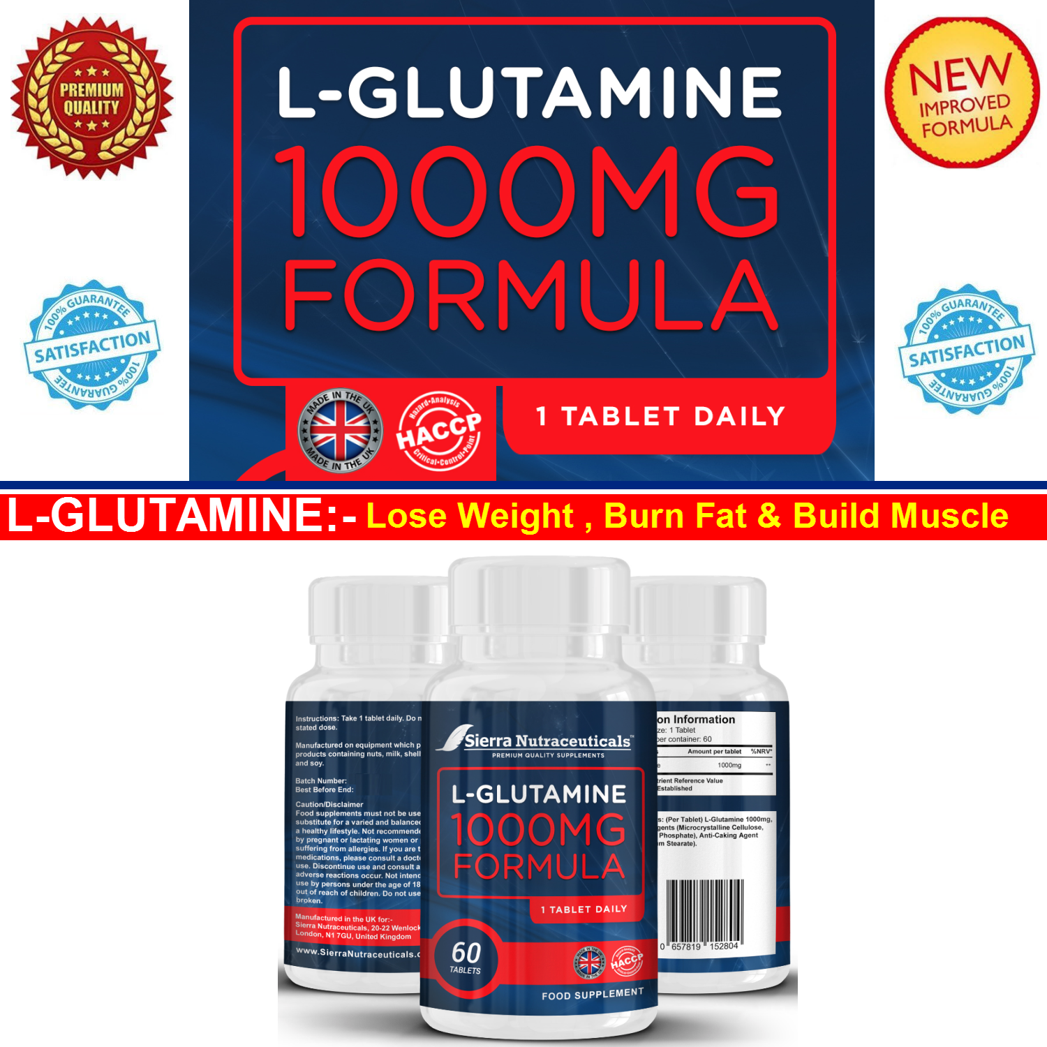 L-Glutamine Supplement for Immune Support,   Digestive Health, Muscle Recovery & Mood Enhancement.   Lose weight, Burn Fat & Build Muscle Fast.